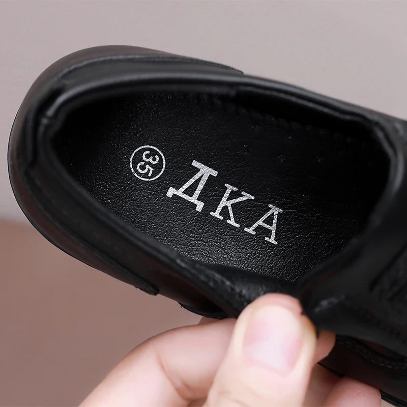 Children Campus Black Leather Shoes, Cowhide Single Shoes Spring And Autumn Style Breathable British Soft Boys Babies Children