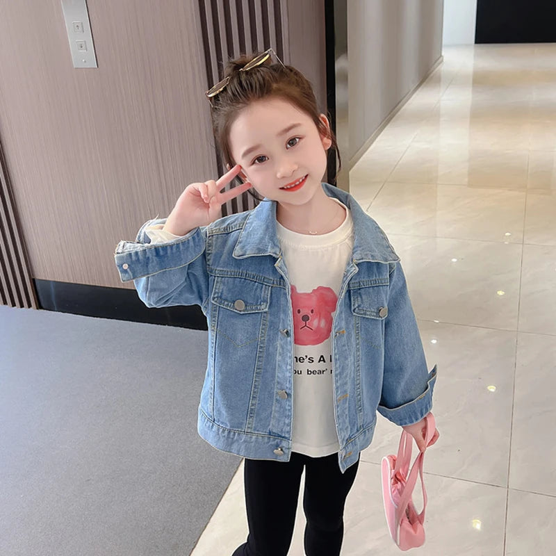 2-9 Years Babi Girls Denim Jacket New Fashion Baby Kids Jean Coats For Girls Cute Lace Bow Design Children Outerwear Clothing
