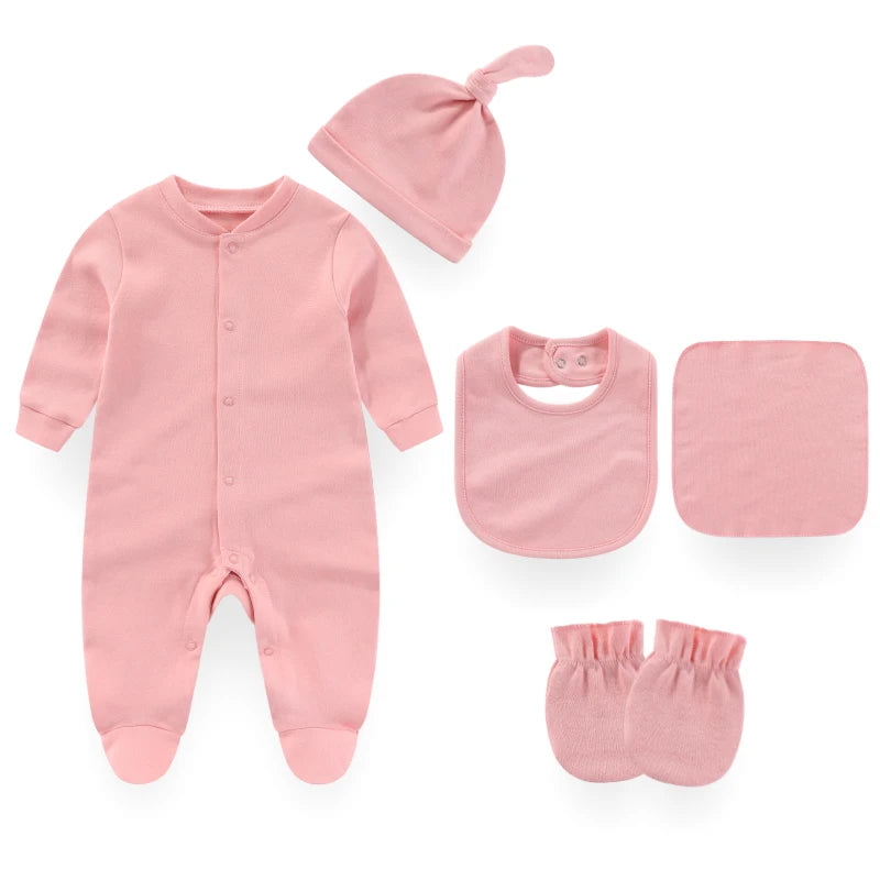 7 Packs Unisex Newborn Baby Girl Clothes Colors Solid Rompers+Burp Cloth+Bib+Hats+Gloves 100%cotton Soft Baby Clothing Sets