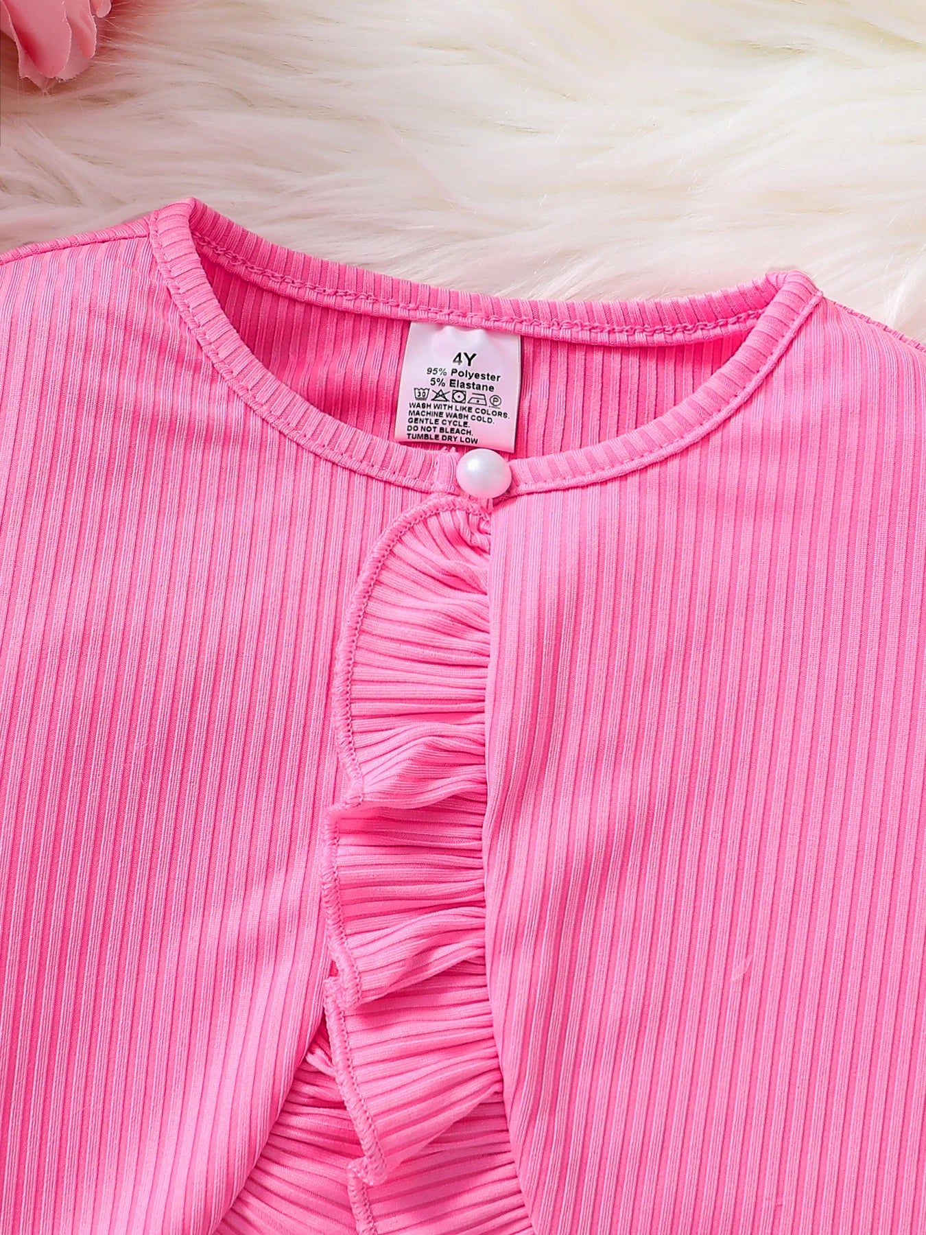 Kinderkleidung Mädchen Herbstmode Freizeit Rosa Blumiges Kleid Set 2-teilig - Rosa Rundhals-Weste + Rosa Blumenrock