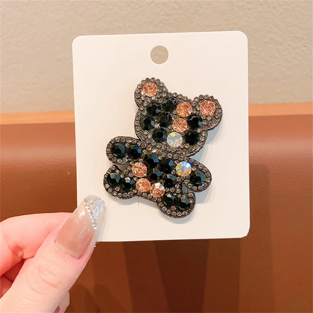 Sparkly Rhinestone Bear Hair Pin Cute Children Hair Barrettes Do Not Hurt Hair Baby Back Head Hair Pins Grips Hair Clips