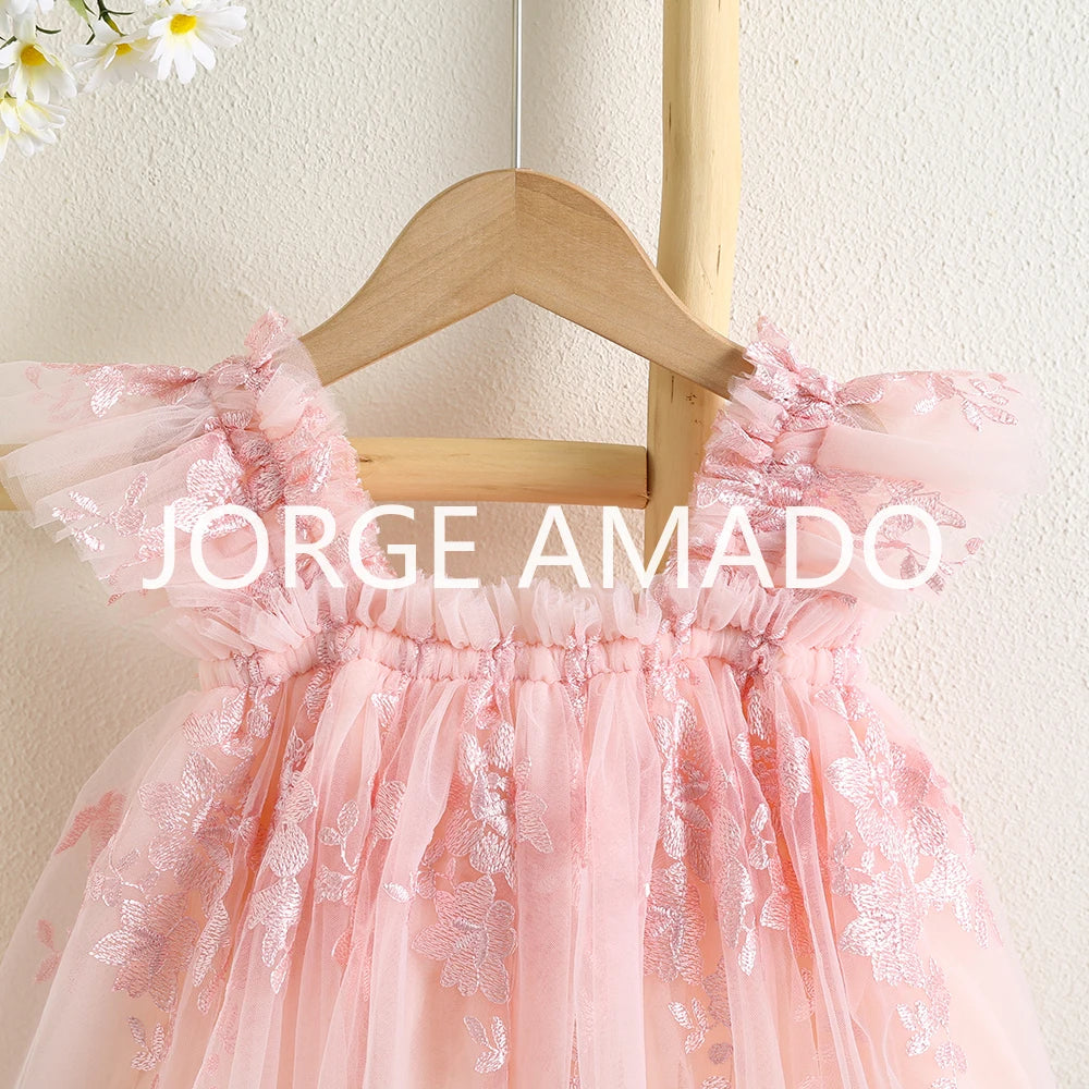 Nuevo vestido de verano para bebé niña, bonito bordado de color liso, tutú de tul, vestidos de princesa para fiesta, vestidos informales elegantes, A5956