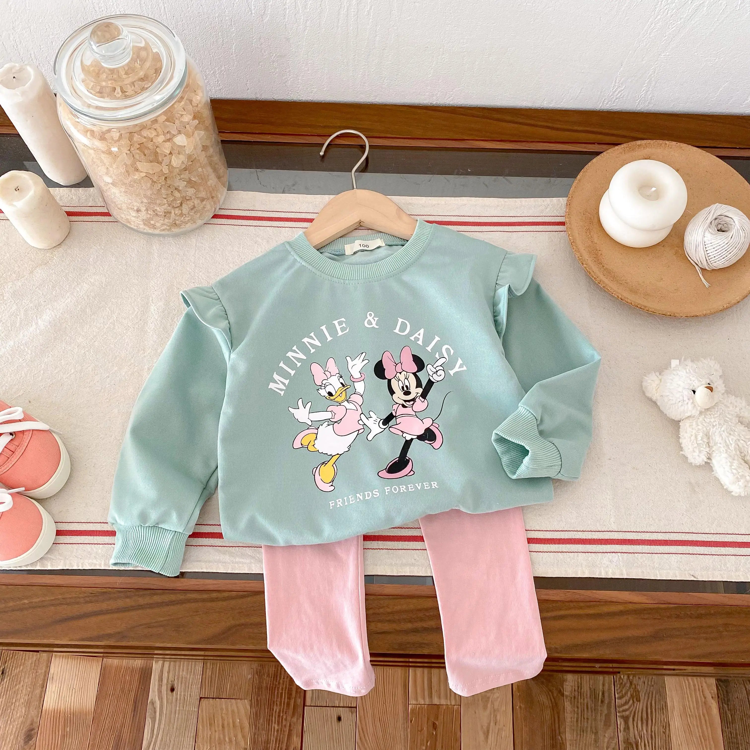 Minnie Mickey Boys Girls Sweatshirt Set Cartoon Casual Kids Long Sleeve Tracksuit Children's Clothes Tops + Pants 2pc/set 0-6y