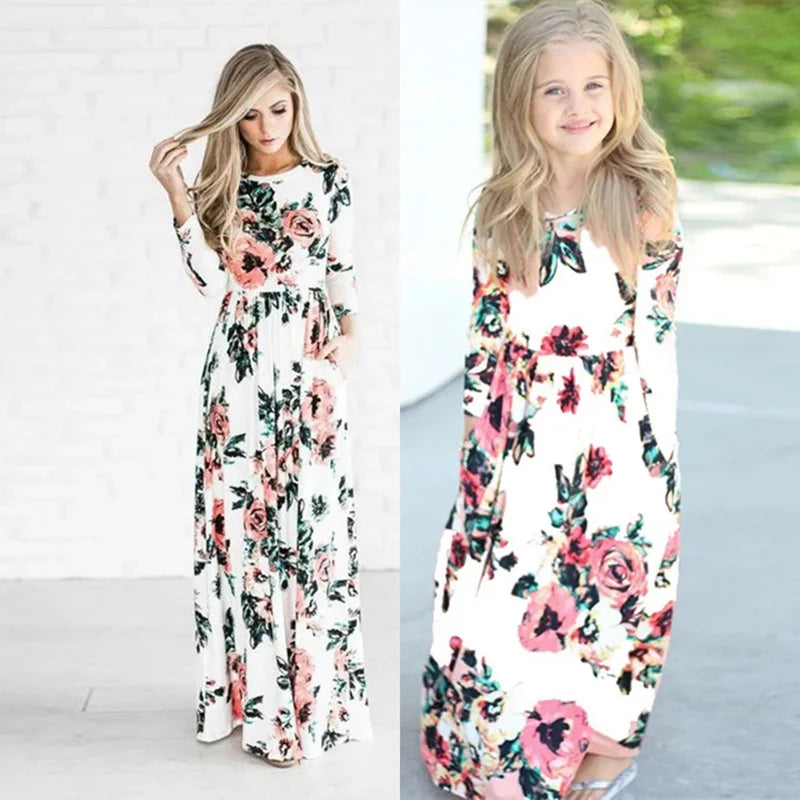 Summer Mommy and Me Family Matching Mother Daughter Flower Dresses Clothes Mom Dress Kids Child Outfits Mum Baby Girl Clothing