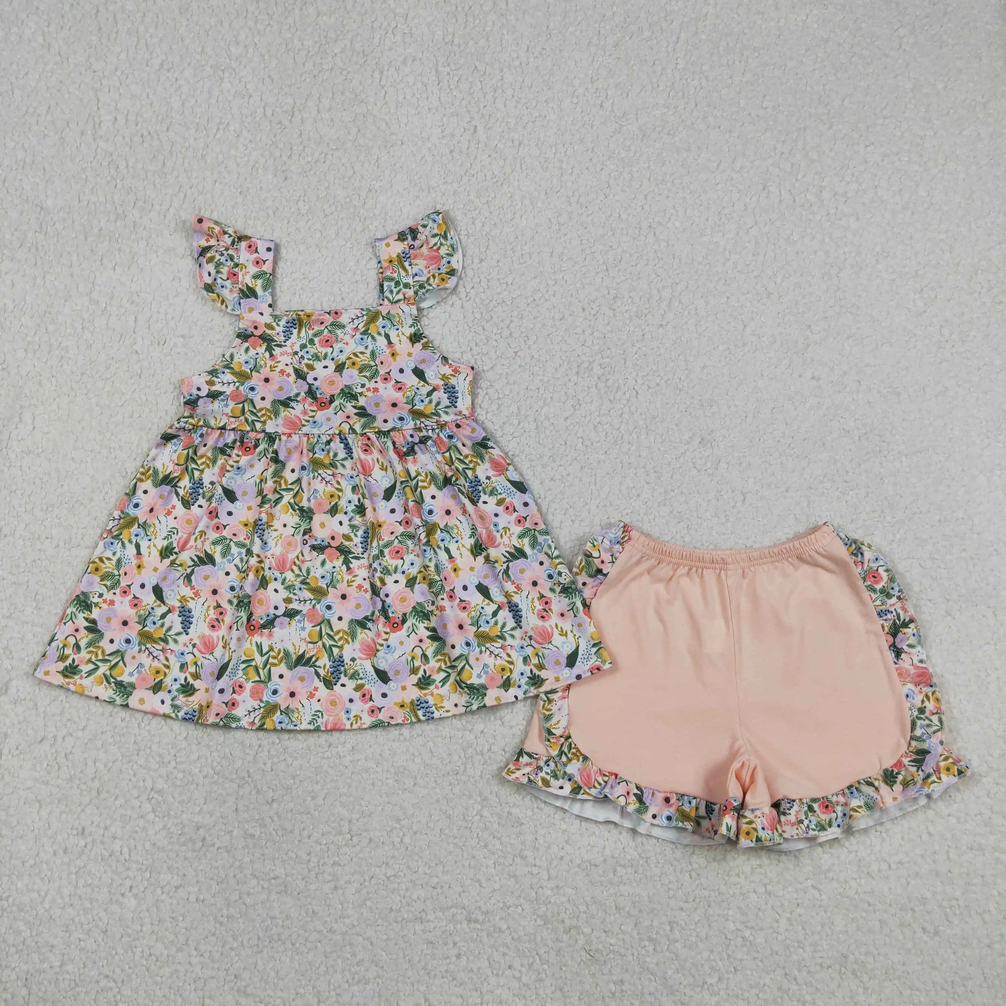 Summer clothing Baby Girls outfits Toddlers Girls wholesale boutique Embroidery Fishes Baby Girls Tunic Shorts Clothes