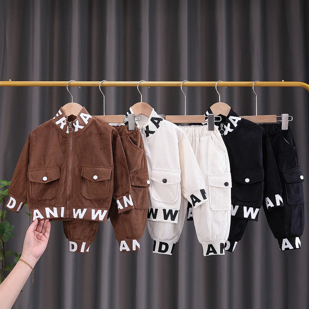 Conjunto de ropa para bebés y niñas pequeñas, primavera, otoño, pana, dibujos animados, conjuntos de ropa para niños, chaquetas con capucha y pantalones, traje para niños de 0 a 5 años