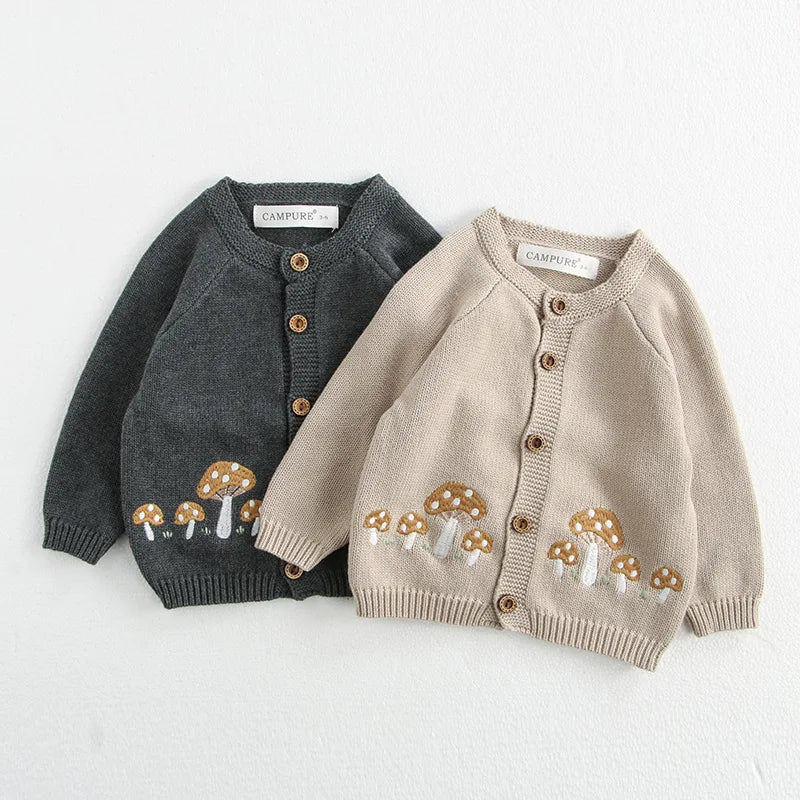 Baby Girl Clothing Cotton Knit Mushroom Embroidered Onesie Bodysuit and Beanie 0-3Y Baby Boy Clothes Cardigan Casual Outfit