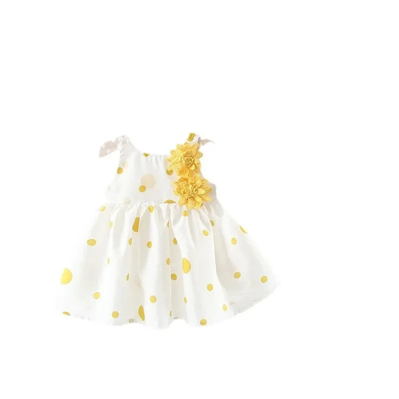 Big Bow Baby Dress Lovely Summer Infant Baby Girl Clothes Cute Dot Sleeveless Cotton Toddler Dresses+Sunhat Newborn Clothing Set