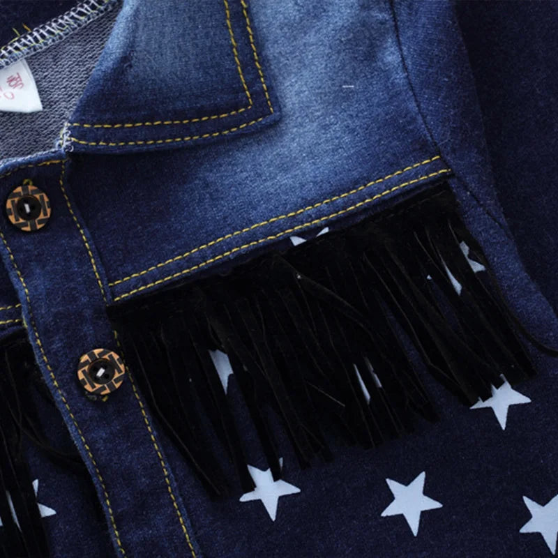 Conjuntos de moda de primavera para niños Ropa para niños 2 piezas conjunto de top y pantalón Abrigo de algodón vaquero + Pantalones vaqueros lisos Conjuntos para bebés niños