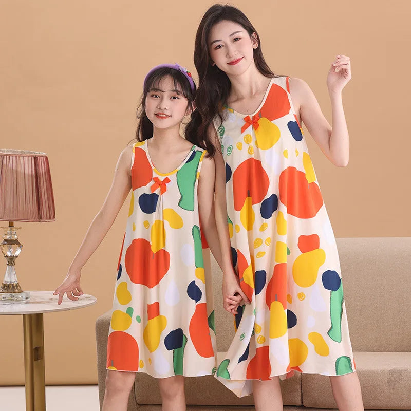 Summer Mom Daughter Night Dress Family Pajamas Sleepwear Kids Girl Nightgown Pajamas for Teen Girls Kids Pajamas Dress