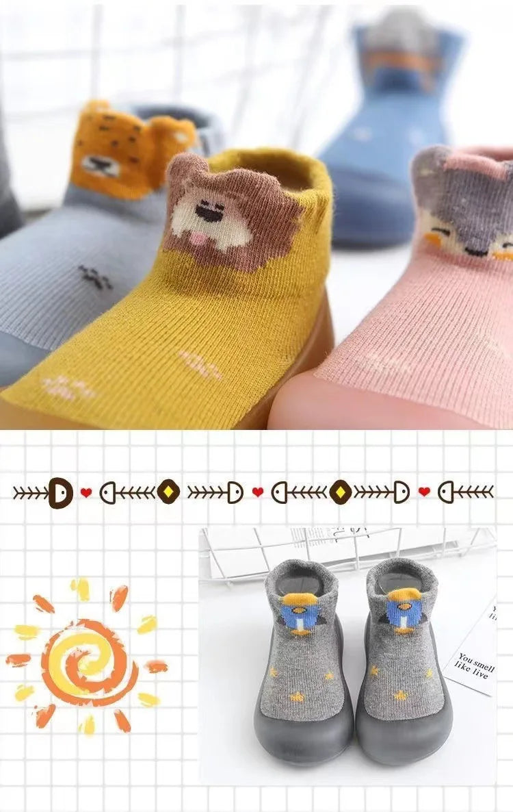 Baby Shoes Socks Anti-slip Cartoon Animal Fox Shoes Infant Girls First Walkers Boy Soft Sole Rubber Outdoor Toddler Pink Shoes