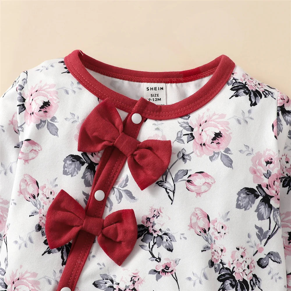 0-18 Monate Neugeborenes Baby Mädchen Strampler Kleidung Langarm Blumen Body Kostüm Süßer Baby Frühlings-Jumpsuit mit Hut