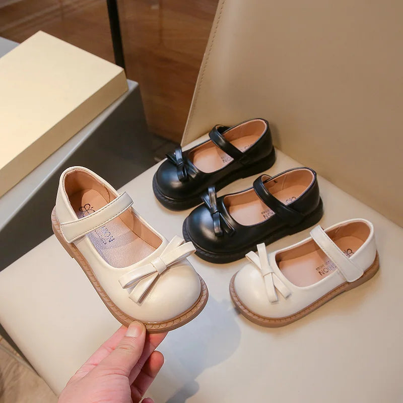 2-18 Years Old Children Leather Shoes Beige Soft Bottom Bow Girls Princess Shoes Spring Autumn Non-slip Kid Baby Single Shoes