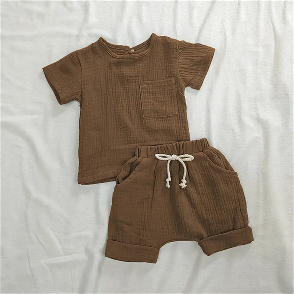 2-teiliges Baby-Outfit-Set aus Baumwolle, Neugeborenen-Mädchenkleidung, Jungen-Kleinkind-Strampler, T-Shirts und Shorts, weiche Kleidung für Babys im Säuglingsalter