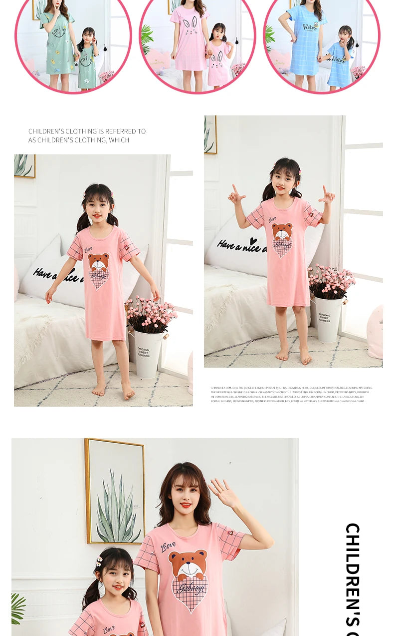 Summer Mom Daughter Night Dress Family Pajamas Sleepwear Kids Girl Nightgown Pajamas for Teen Girls Kids Pajamas Dress