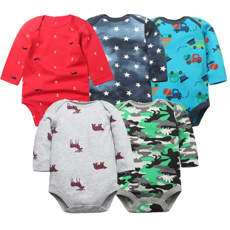 2026 Newborn Baby Girl Clothes Long Sleeve 100% Cotton 5 Pieces/Lot Baby Bodysuits Cartoon Underwear Infant Bebe Clothing 3-24M