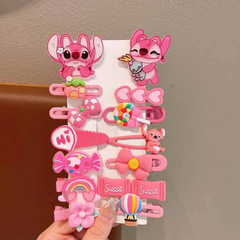 14 Pcs Baby Girl's Fashion Cartoon Stitch Hair Pin BB Hairpin Cute Girls Bangs Hair Accessories No Harm To Hair Baby Child Gifts