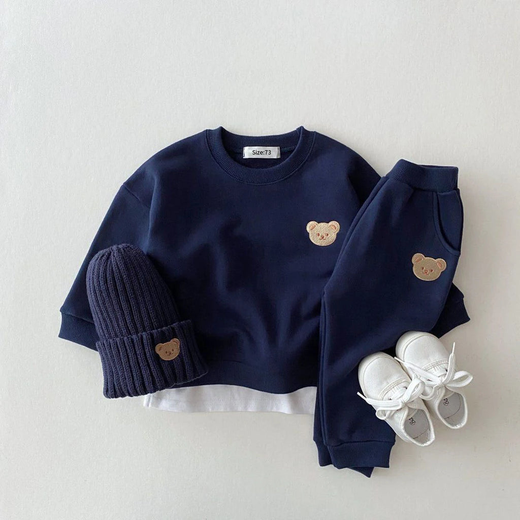 Conjuntos de ropa de otoño para bebés niños y niñas, conjunto de ropa para bebés, sudadera deportiva con oso y pantalones, 2 piezas, trajes