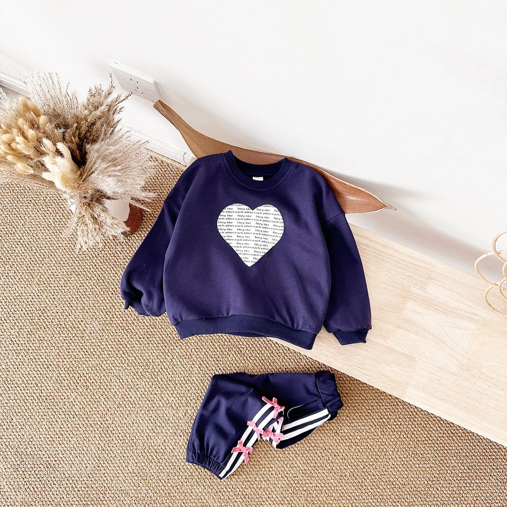 Baby Girl Clothes Toddler Sets Cotton Love Sweatshirt Long Sleeve Top+Bow Pants Spring Newborn Kids Clothing Infant Outfit Suits