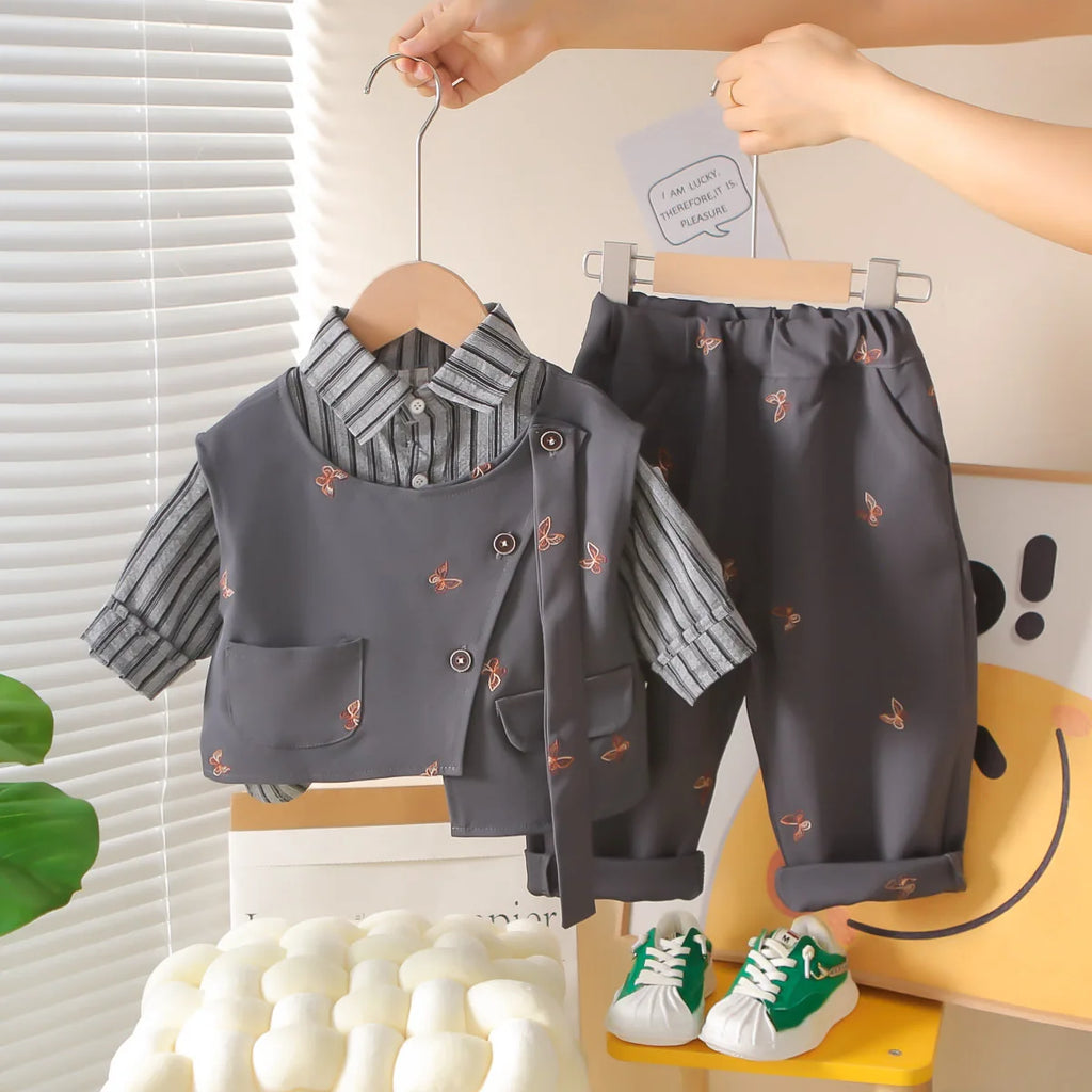 Conjuntos de Ropa para Niños Primavera Otoño 2026 Chaleco de Moda Infantil Camisas Pantalones 3 Piezas Traje de Fiesta para Bebé Niño Trajes Niños Cumpleaños Conjunto 5