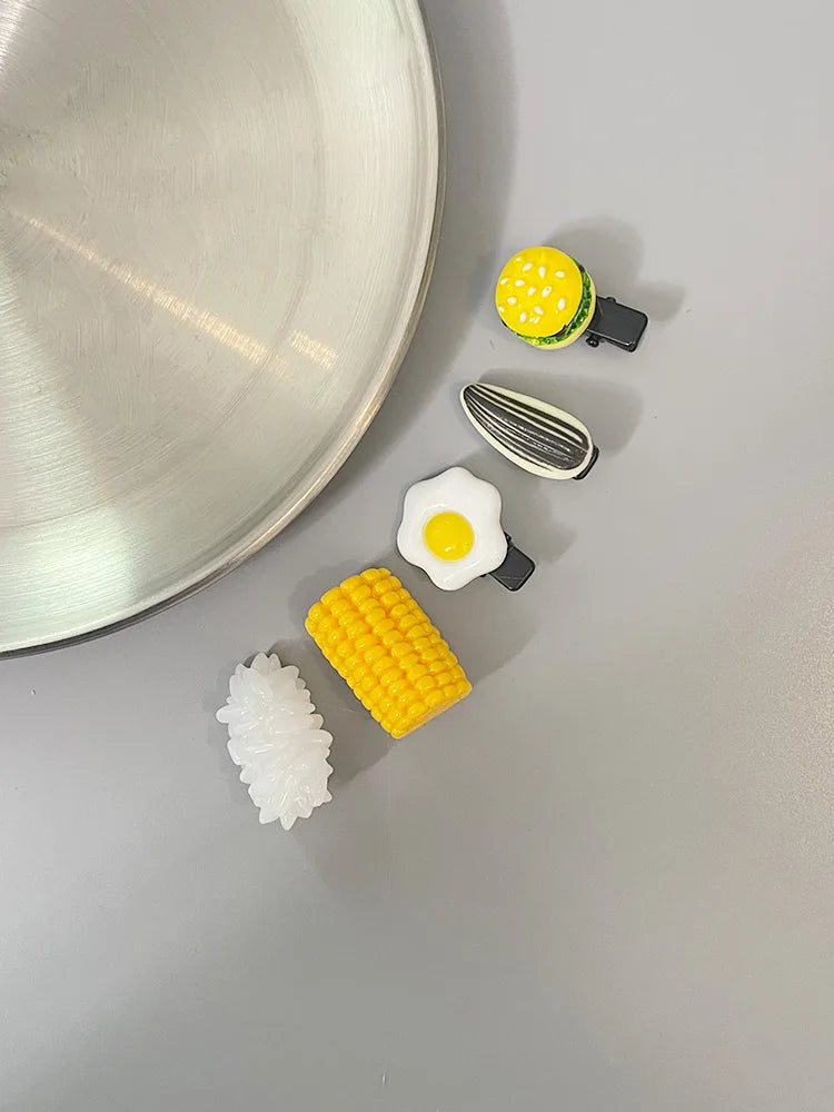 Divertida horquilla de novedad para el pelo de bebé, accesorios de pelo, simulación de comida, semillas de girasol, pinzas de huevo para el pelo, ganchos para el pelo de niña, clips.