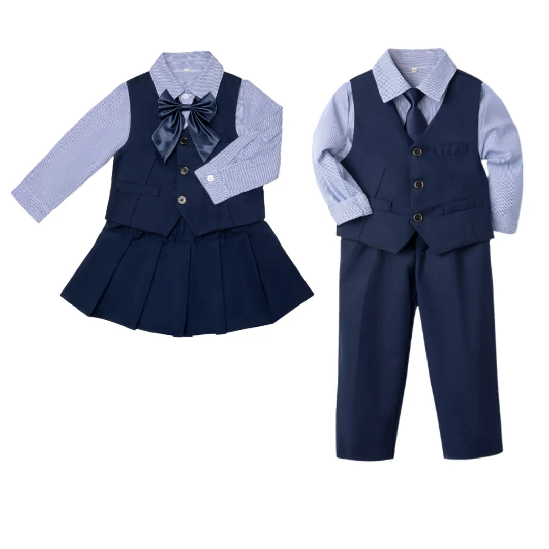 Kinderuniform für Jungen Mädchen Weste 4-teiliges Langarm-Herbst-Schulkleidungsset Teenager Preppy Stil Tägliches Modekleid