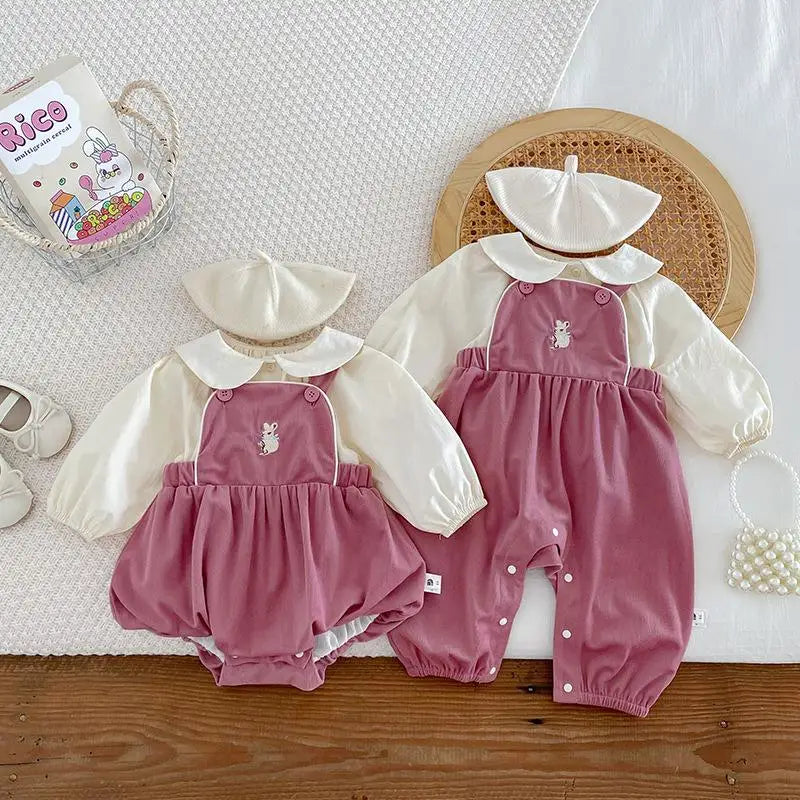 Baby Girl Two Piece Set Newborn Autumn Korean Children Clothing Baby Girls Solid Color Shirt Suspender Pants Cute Clothing