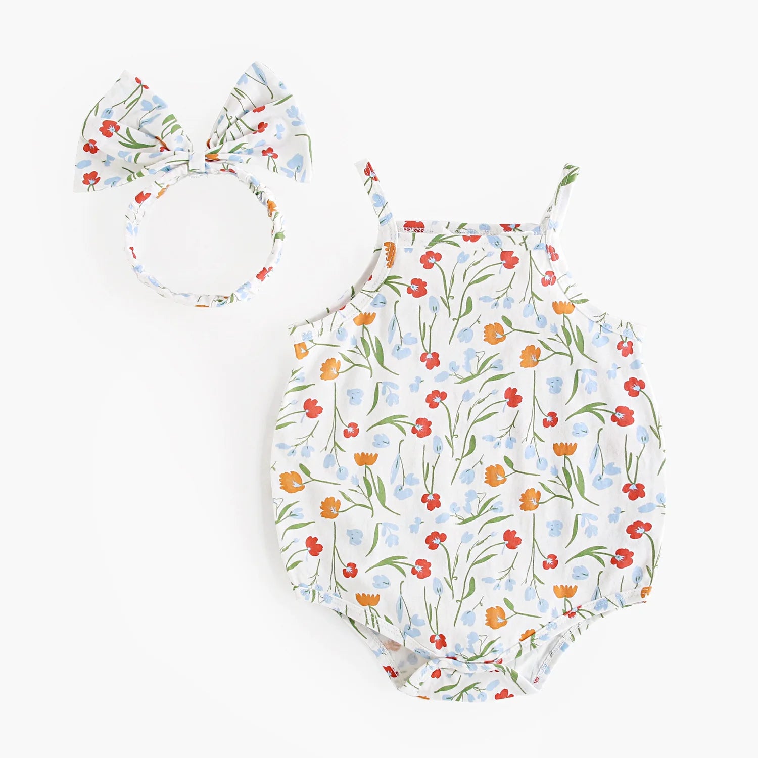 Fashion Sweet Baby Girls Bodysuits with Headband Floral Cute Infants Clothings Onesies