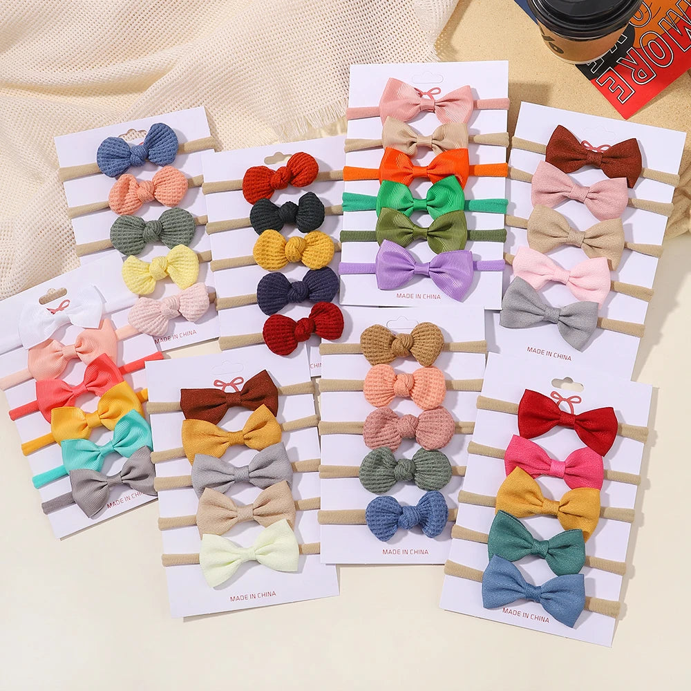 5Pcs/Set Elastic Baby Headband Solid Corduroy Ribbon Bow Headscarf Hairband Newborn Cute Knitted Headband Babe Hair Accessories