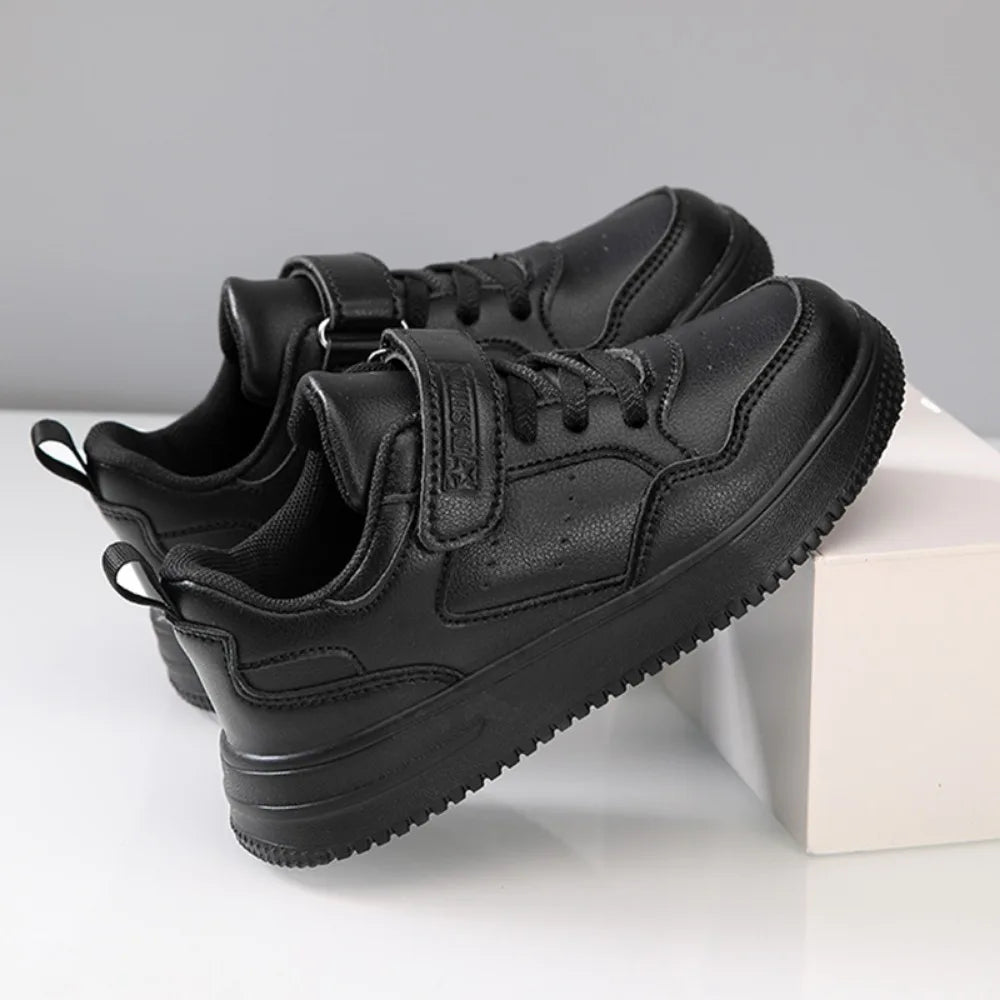 Boys Shoes Sneakers Leather Children Comfortable Flat Shoes Black White Shoes for Kids Girls School Walking Footwear Non Slip