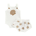 Conjuntos de ropa de verano para bebés de 0 a 18 meses, para niños y niñas, estampado de conchas, tirantes, botones, cuadros, monos de punto + pantalones cortos, chándales