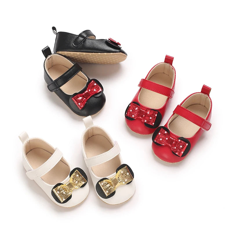 Sweet Baby Shoes Baby Boy Girl Shoes Girl Classic Bowknot Soft Sole Anti-slip PU Dress Shoes First Walker Toddler Crib Shoes