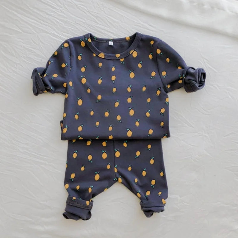 Conjuntos de pantalones cálidos de algodón de cintura alta + blusa de manga larga con cuello redondo, trajes de ropa interior para bebés, niños y niñas, pijamas nuevos y lindos de 0 a 3 años