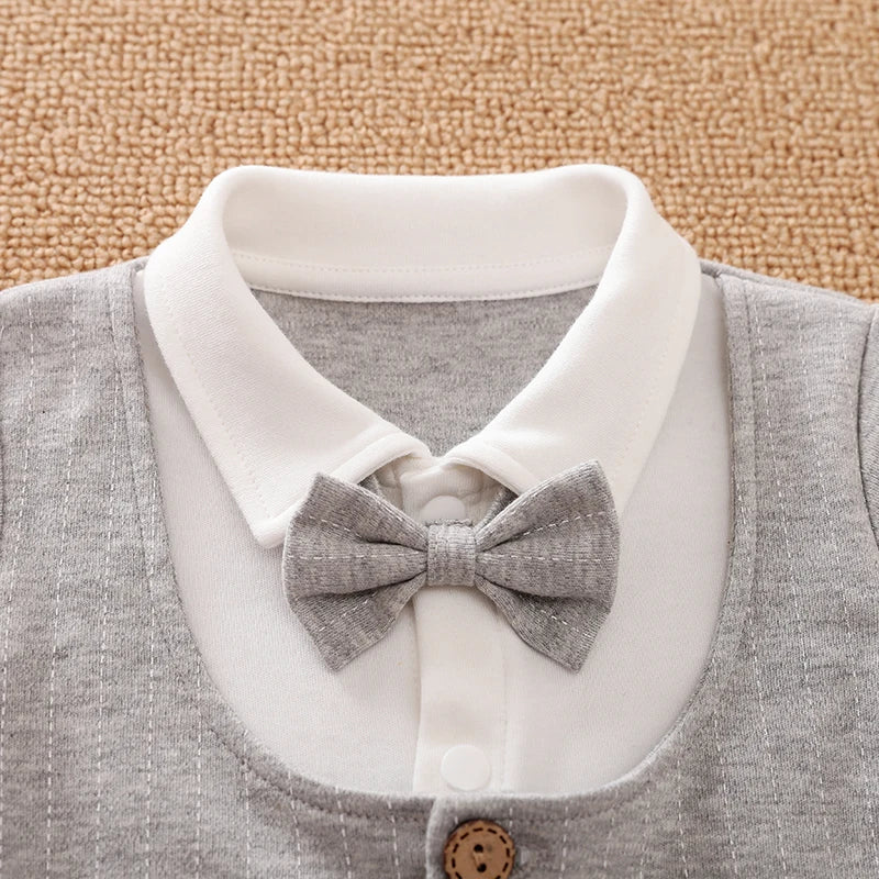 Ropa de bebé recién nacido primavera y otoño 0-18m, estilo caballero, vestido formal elegante, fiesta, algodón, cómodo, mono de bebé de manga larga