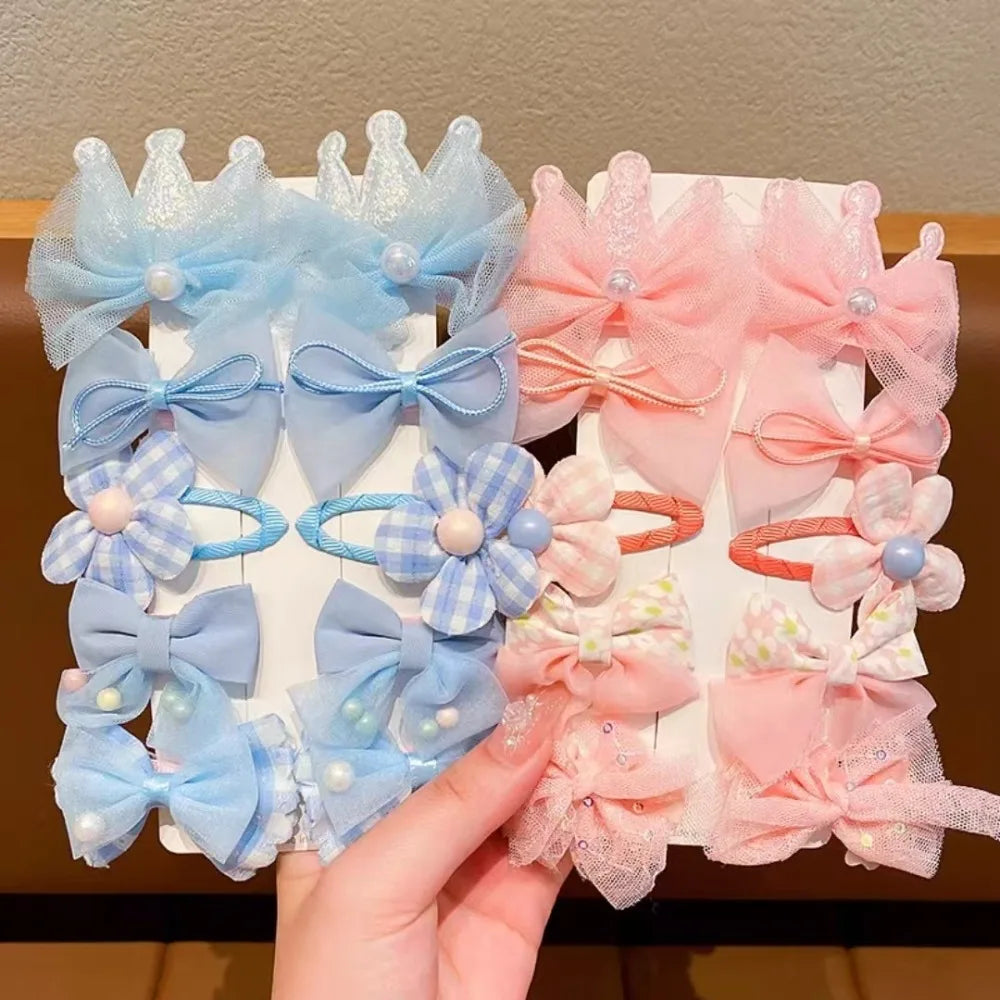 10 Stück süße rosa Haarspangen sind niedlich und vielseitig, Kronen- und Schleifen-Haarspangen, Baby-Haarschmuck-Set für Kinder