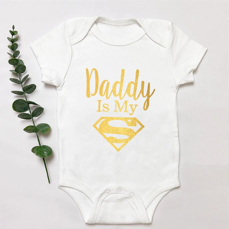 Mameluco de bebé, ropa para bebés recién nacidos, niños y niñas, papá de oro es mi héroe, estampado divertido, mono de bebé, lindo body casual de bebé