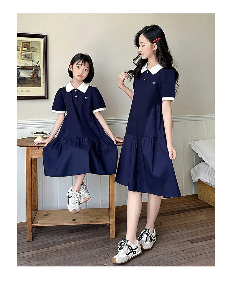 Summer Family Matching Polo Dress for Mother and Daughter Look Casual Clothes Mom and Me Matching Outfits Women Girl Dresses
