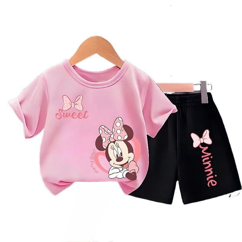 Kinder T-Shirt und Shorts zweiteiliges Set Mädchen O-Ausschnitt Kurzarm Top Anzug Kinder Freizeit Outfits Sommer atmungsaktive Shorts Sets