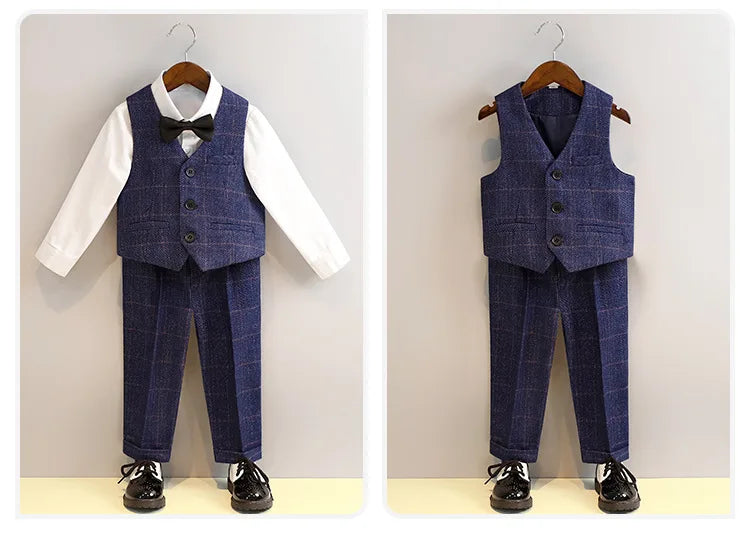Atuendo de niño florista para bodas, chaleco formal, pantalones, pajarita, conjunto de 3 piezas para actuación de anfitrión de piano/discursos.