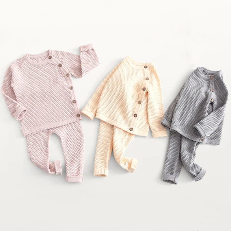Autumn Winter Baby Girls Solid Clothing Newborn Baby Boys Clothes Suit Infant Sweater Pajamas Set Kids Warm 0 to 3 Years Old