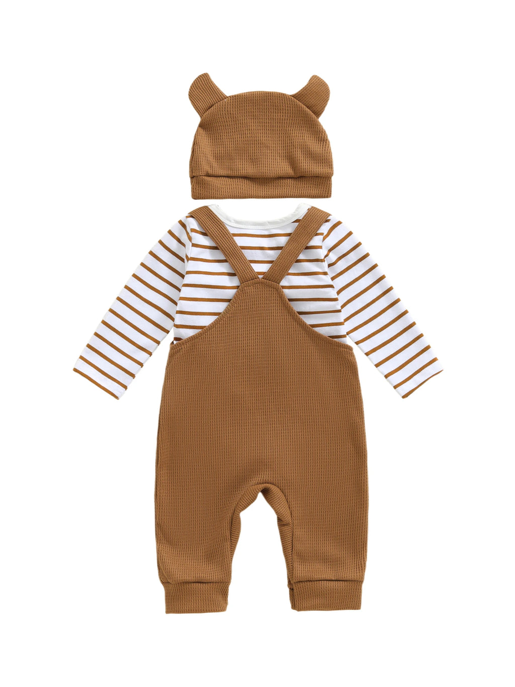 Tregren 0–18 Monate Baby Jungen Bekleidungssets Modischer Langarm gestreifter Strampler mit Tiger bestickter Latzhose und Hut