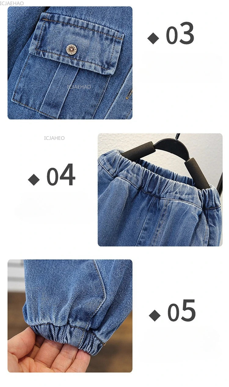 Boys Denim Set 2 Piece Clothes Kids Trendy Cotton Jacket Pants Suits Outfit Casual Wear Children Clothing Spring Autumn Costume