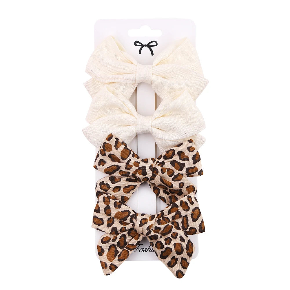 4Pcs/Set Baby Bows Hair Clips Muslin Girls Hairpins Hairclip For Kids Cotton Linen Barrette Flower Print Side Pin  Accessories