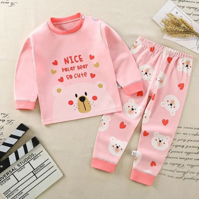 Neue 2024 Kinder Jungen Mädchen Schlafanzug Sets Cartoon Langarm-T-Shirt Oberteile mit Hosen Kleinkind Baby Frühling Herbst Schlafkleidung