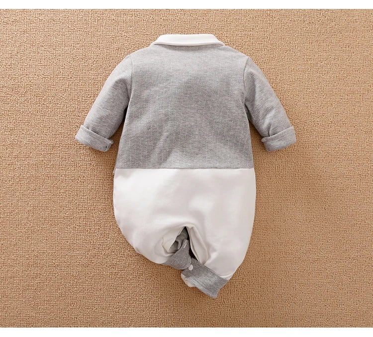 Ropa de bebé recién nacido primavera y otoño 0-18m, estilo caballero, vestido formal elegante, fiesta, algodón, cómodo, mono de bebé de manga larga