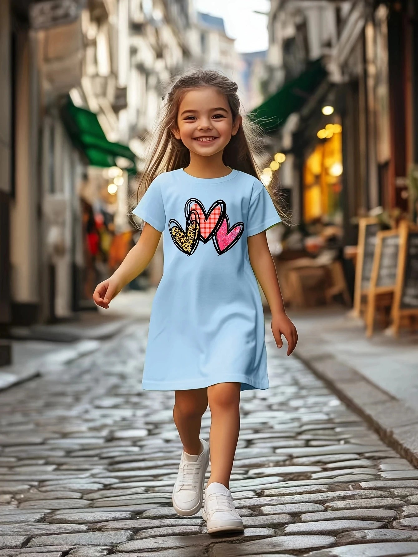 Cute summer fashion love print girl casual jumpsuit soft, breathable and elastic polyester fiber blend dress