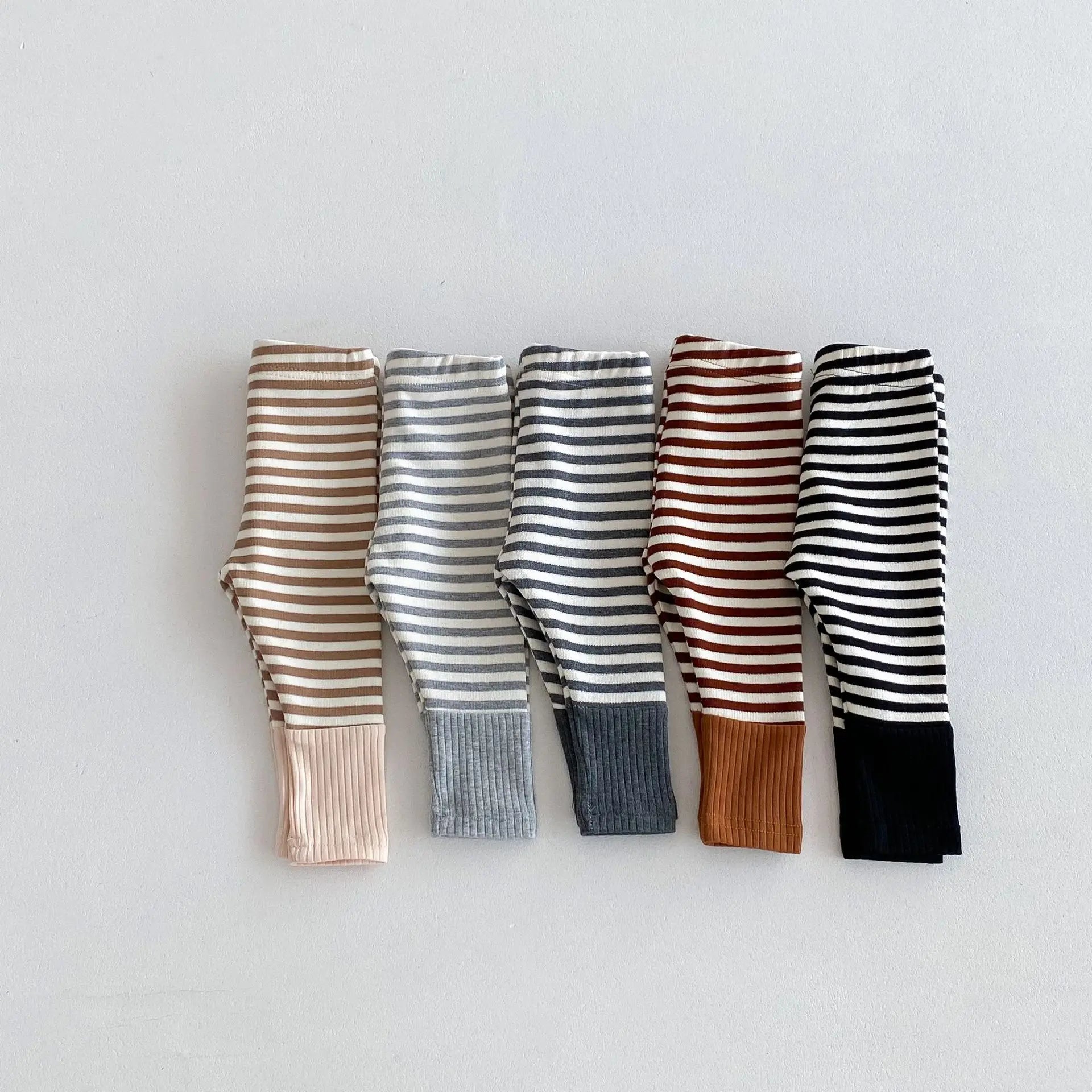 Autumn Newborn Infant Baby Boy Girls Candy Color Leggings Splice Striped Pants Fashion Baby Clothing