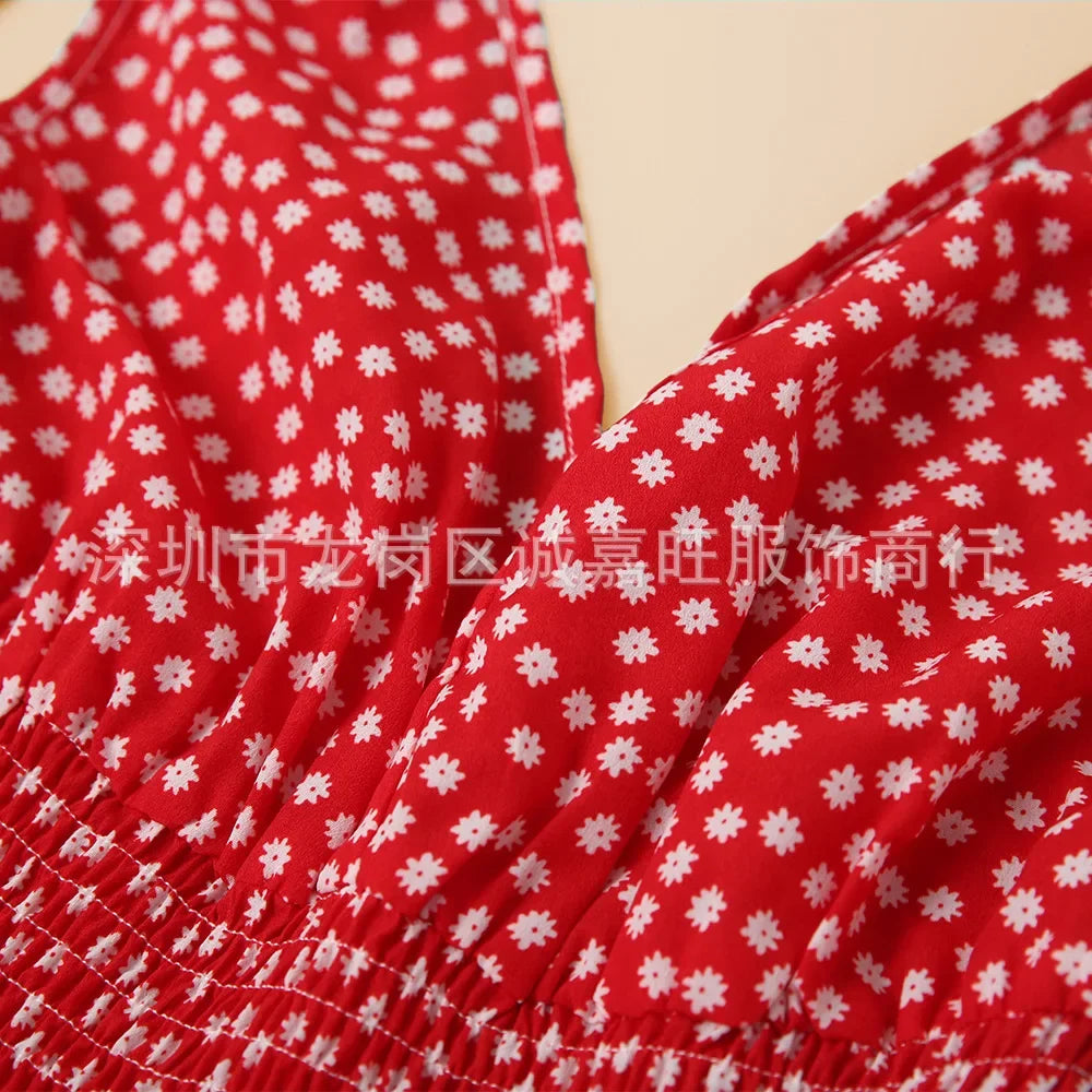 V-Neck Mother Daughter Dresses Family Set Flower Mommy and Me Matching Clothes Fashion Woman Girls Sleeveless Dress Outfits 2025
