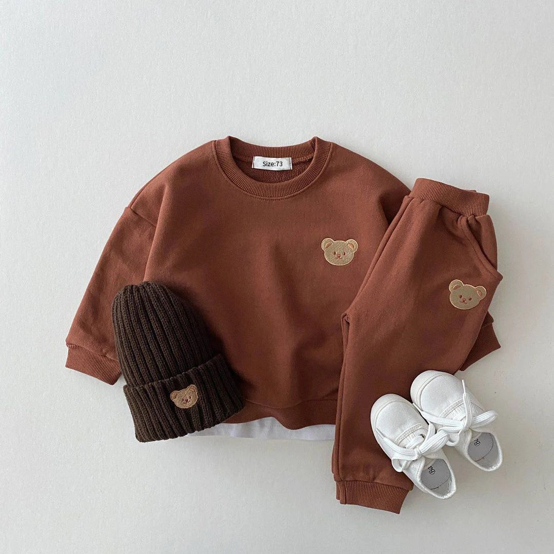 Conjuntos de ropa de otoño para bebés niños y niñas, conjunto de ropa para bebés, sudadera deportiva con oso y pantalones, 2 piezas, trajes