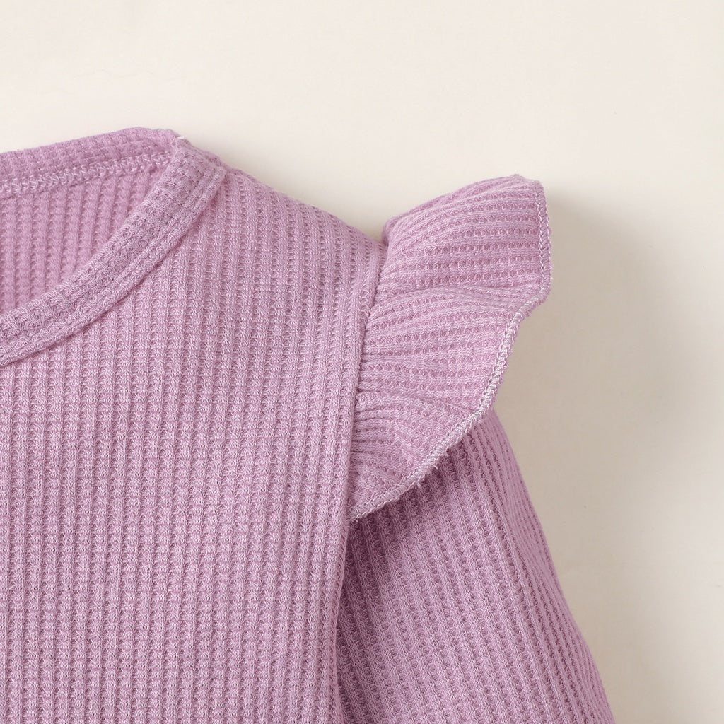 Conjunto de ropa de niña de 1 a 5 años, manga larga, top de color sólido + pantalones florales, conjunto de ropa de moda de primavera y otoño para niña pequeña